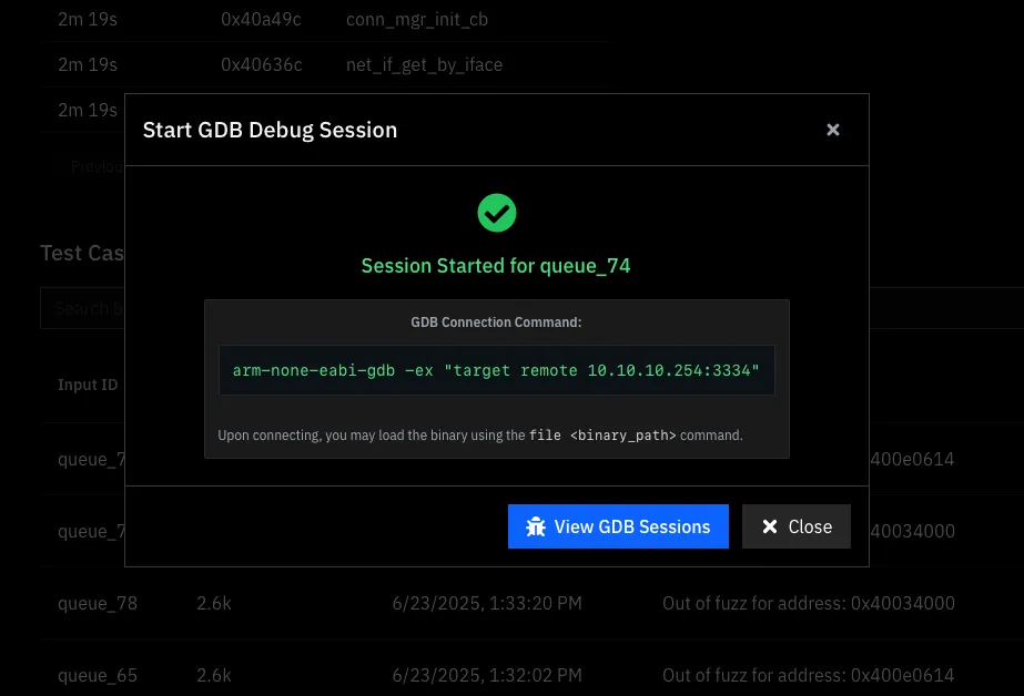 GDB connection endpoint